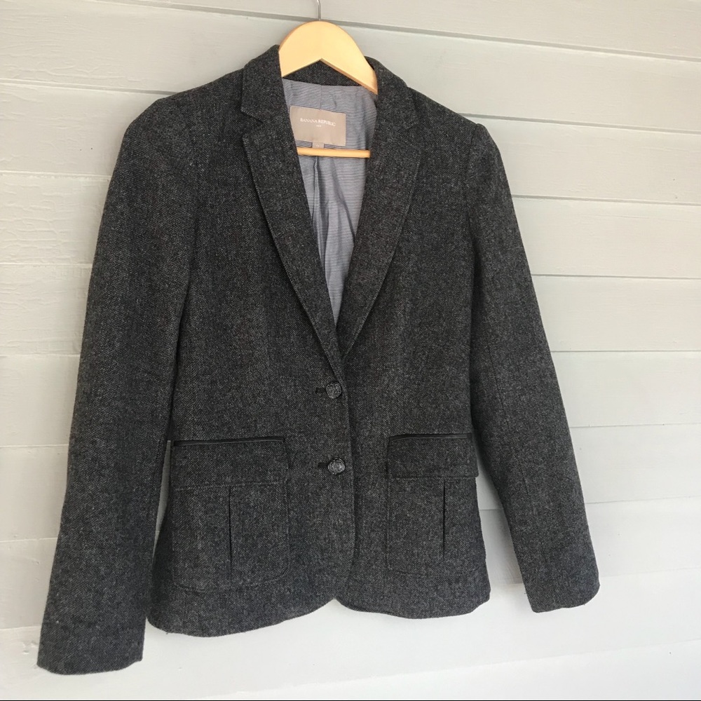 Banana Republic Factory Wool Tweed Gray Blazer
